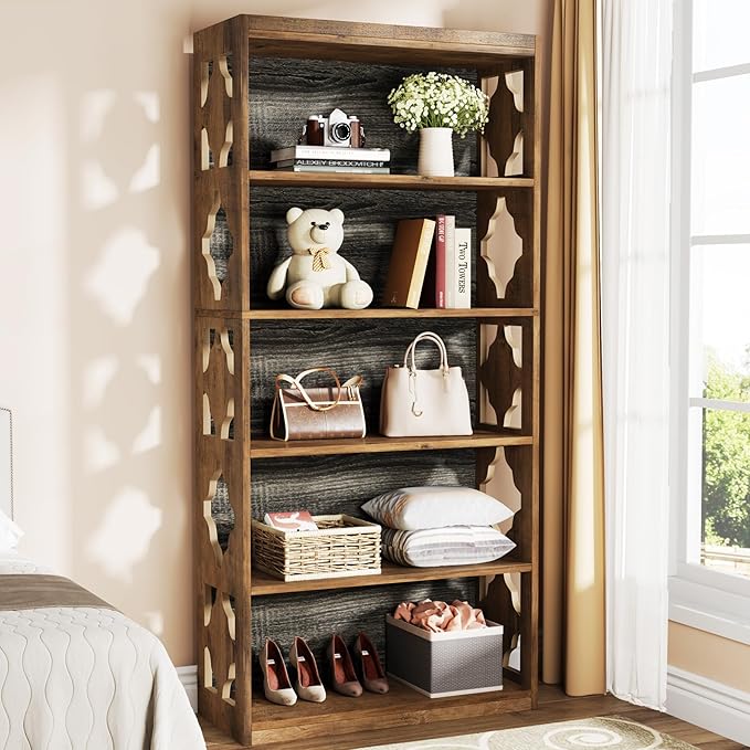 Tribesigns 6-Tier Bookcase, 70-Inch Tall Freestanding Bookshelf with Storage Shelves, Open Bookcase Wood Display Shelving Unit for Living Room Bedroom, Vintage Brown & Gray