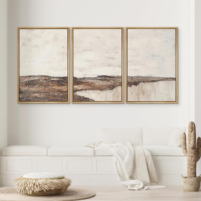 SIGNWIN Framed Canvas Print Wall Art Set Rustic Earth-Tone Horizon Abstract Landscape Illustrations Modern Art Decorative Nordic Abstract for Living Room, Bedroom, Office - 16"x24"x3 Natural