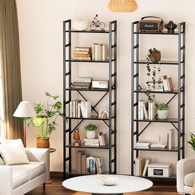 SUPERJARE Triple Bookshelf, Bookcase with 17 Open Display Shelves, Wide Book Shelf Book Case for Home & Office, 6 Tier, Black