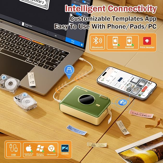 Phomemo Ribbon Label Printer, A30 Bluetooth Wireless Portable Small Label Maker Machine with 4 Tapes, Mini Printer Thermal Transfer Printing Rechargeable for Gift Wrapping, DIY Crafts, Mother’s Day