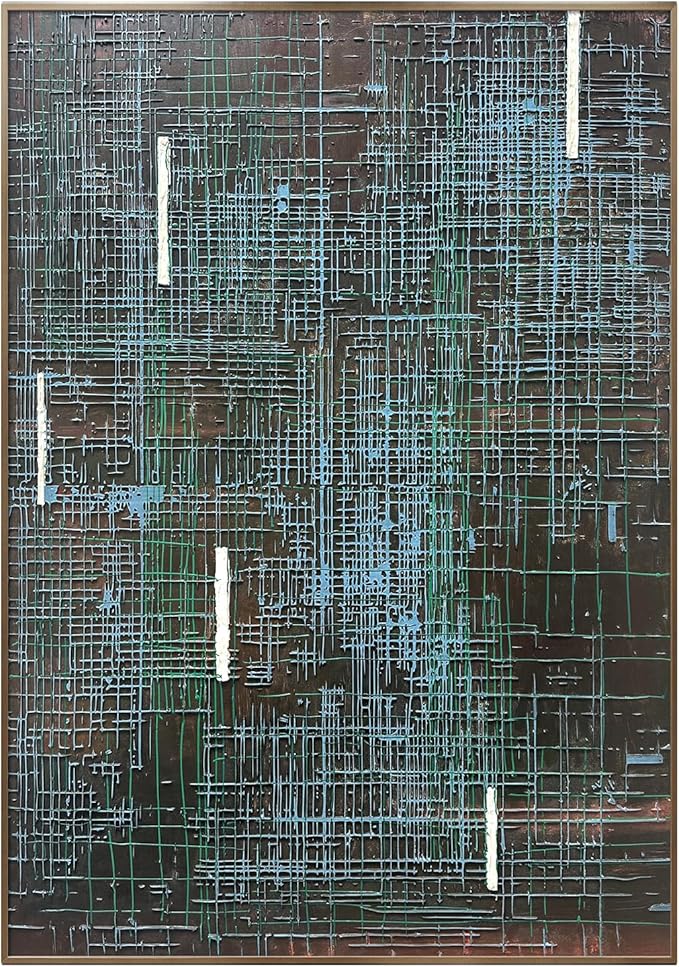 BrightA Abstract grid large-scale hand-painted wall decorations. Textured relief craftsmanship artworks that illuminate the home bedroom. Bring a visual impact experience to the office lobby 35.4"x51.2"