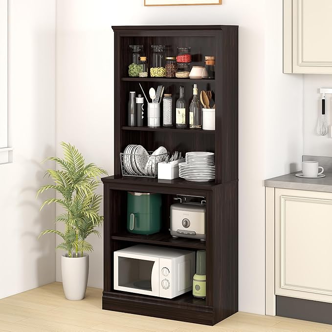 72" Tall Bookcase, White Large Floor Standing Bookshelf, 5 Tier Shelves Open Storage Organizer, Book Case for Living Room Hallway Kitchen Home Office Bedroom, Dark Cherry- 5 Tier