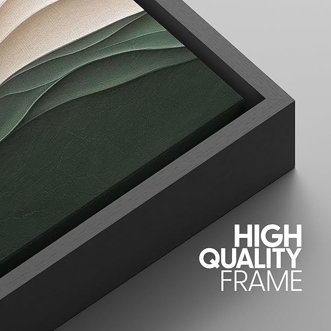 SIGNWIN Framed Canvas Print Wall Art Set Textured Paper Cut Landscape Beige and Green Minimalist Illustrations Modern Art Rustic Scenic Relax/Calm for Living Room, Bedroom, Office - 16"x24"x3 Black