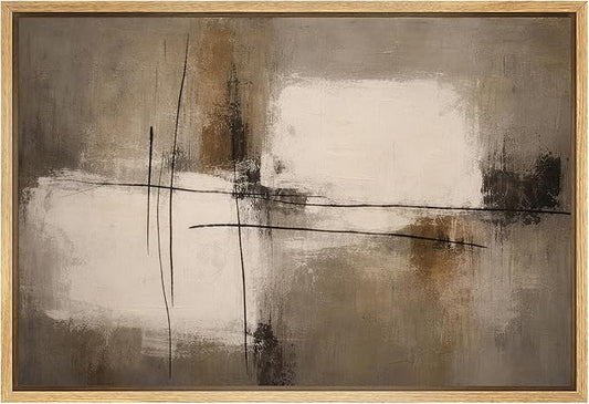 SIGNWIN Framed Canvas Print Wall Art Modern Neutral Abstract with Minimal Linear Accents Illustrations Modern Decorative for Living Room, Bedroom, Office - 24"x36" NATURAL