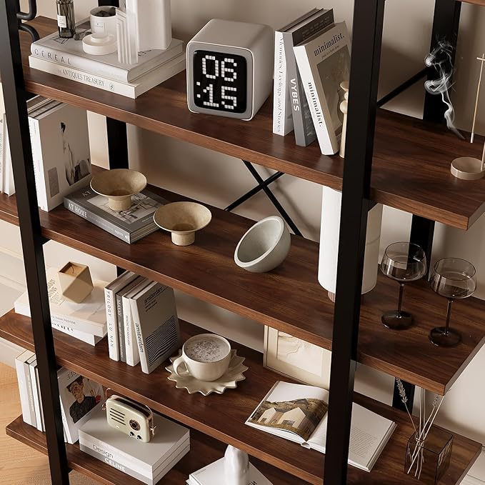 Bookshelf, Industrial Style Bookcase, Book Rack, Storage Rack Shelves in Living Room/Home/Office, Books Holder Organizer for Books/Movies (6-Tiers)