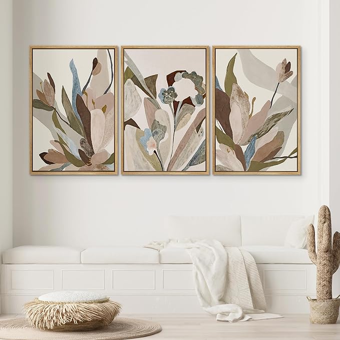 SIGNWIN Framed Canvas Print Wall Art Set Botanical Abstract Earthy Neutral Floral Illustrations Modern Art Decorative Boho Relax/Zen Nordic for Living Room, Bedroom, Office - 16"x24"x3 Natural
