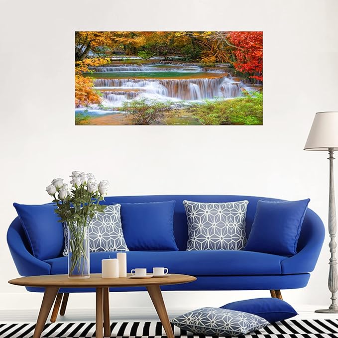 DZL Art S75362 Large Wall Art Canvas Prints Waterfall In Deep Rain Forest Jungle Painting Framed wall art for living Room Bedroom and Office Home Decor Artwork