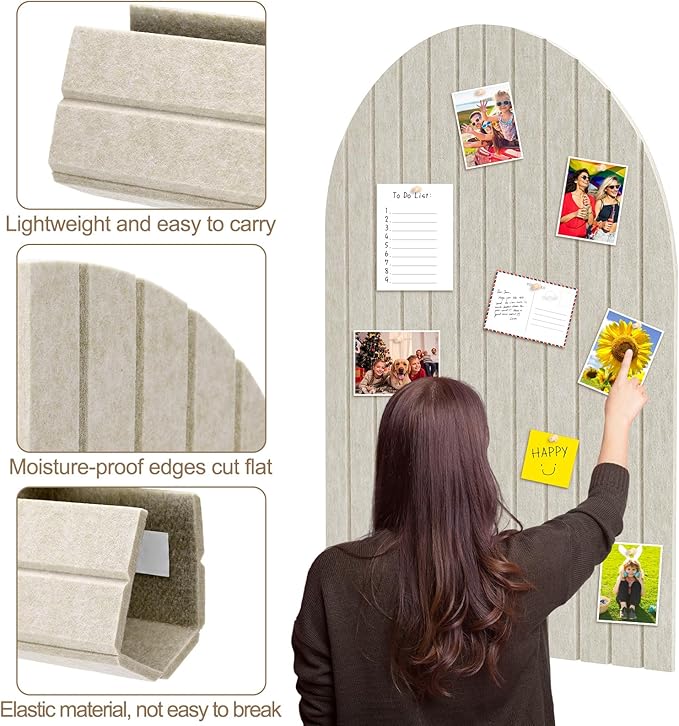 31.5 X24 Inch Large Arch Felt Bulletin Board with 50 Wooden Pushpins Decorative Picture Framed Display Board Felt Tile Wall Organizer for School Home Office Boho Wall Decor (Light Camel)