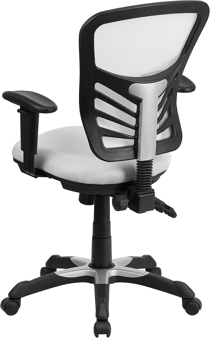 Flash Furniture Nicholas Mid-Back Swivel Office and Gaming Chair, Ergonomic Mesh Office Chair with Adjustable Lumbar Support and Height, White