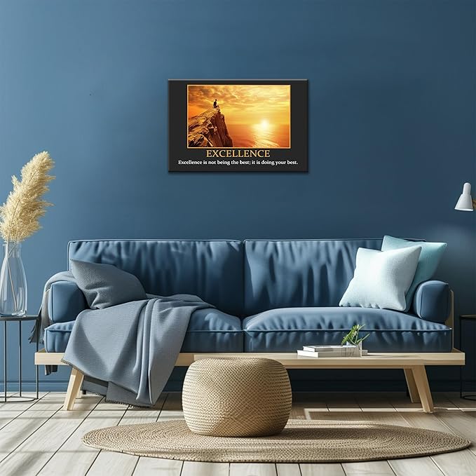 UZMKM - Office Wall Art, Motivational & Inspirational Quotes Canvas Wall Art for Home Office Wall Decor, Positive Quote Wall Decor, EXCELLENCE Words Poster Frame for Company Wall Decor 18x24 Inch