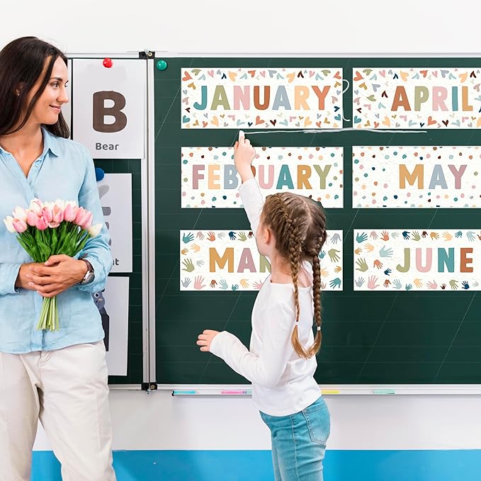 60 Pcs Months of The Year for Classroom, Back to School Monthly Bulletin Boarder Decoration with Glue Round Rectangle Cutouts, Holiday Headliners for Classroom School
