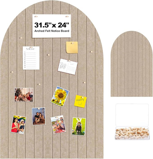 31.5 X24 Inch Large Arch Felt Bulletin Board with 50 Wooden Pushpins Decorative Picture Framed Display Board Felt Tile Wall Organizer for School Home Office Boho Wall Decor(Dark Camel)