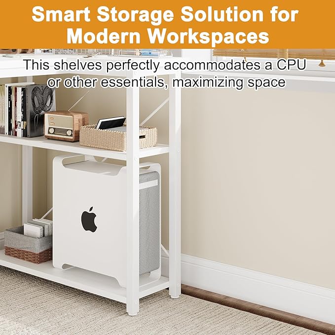 Grandder L Shaped Computer Desk with Reversible Shelves, 40 Inch Small Corner Desk with Storage Bag, Gaming Desk Computer Table Study Writing Desk for Home Office Small Space, White