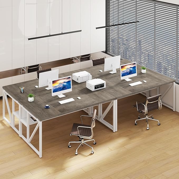 Tribesigns 63 inches Computer Desk with Bottom Storage Shelf Home Office Desk Writing Table for Workstation,Dark Walnut + Steel Leg， Cabinet not Included (Dark Oak, 63-inch-with Shelf)