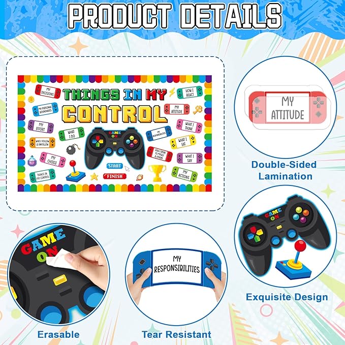 Growth Mindset Video Game Bulletin Board Set Back to School Classroom Decorations Things in My Control Game Controller Bulletin Board Positive Paper Cutouts for Home Chalkboard Door Wall Decor