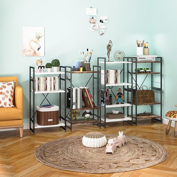 Bookshelf Organizer,3 Tiers Rustic Brown Small Bookcase for Small Space,Industrial Wooden Storage Bookcase Display Rack and Storage Organizer for Living Room and Home Office