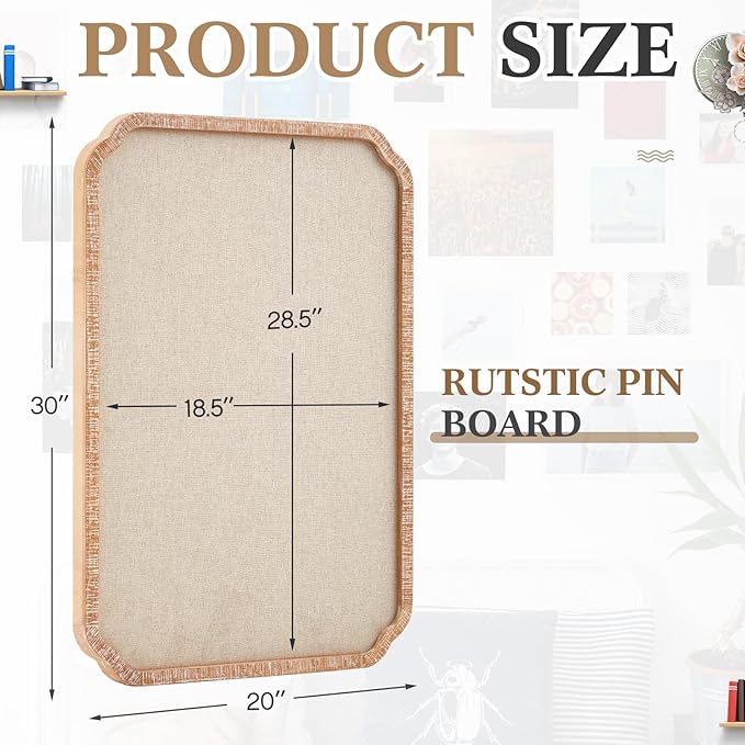 Vintage Framed Pin Board Linen Display Bulletin Board Large Cork Fabric Picture Photo Pinboard Memo Ornate Decorative Pinboard Ornate for Wall Gift(Scalloped,20'' X 30'',Light Brown)