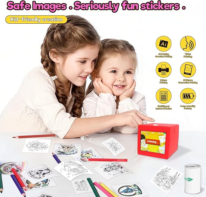 [2026.4 Feature upgrade] Smart AI Voice Sticker Printer, Kids Toys Spark Imagination Intellectual Development, Mini Thermal Label Printer With Display, Inkless Portable Sticker Maker, 4 Rolls Paper