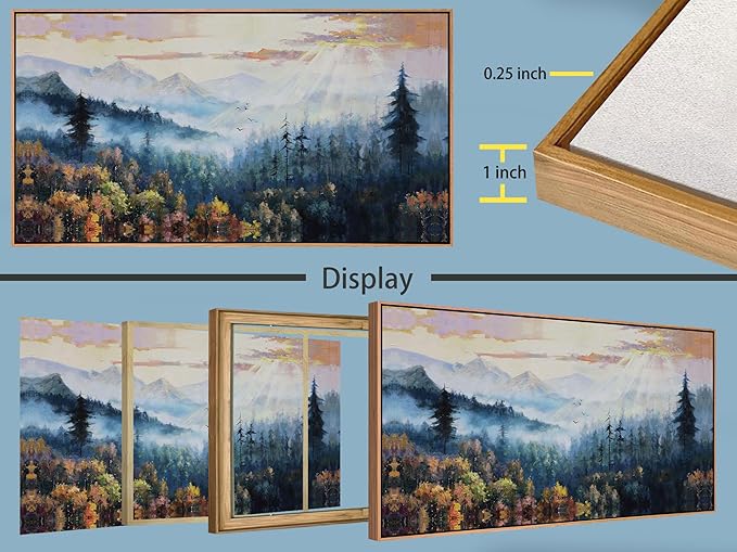Arjun Forest Landscape Framed Wall Art Canvas, Misty Nature Wall Art for Living Room Painting Tranquil Scenery Tree Picture Artwork for Bedroom Office Home Wall Decor, Large 40"x20"