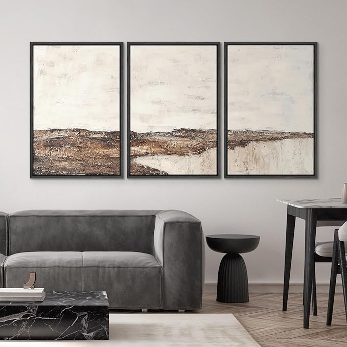 SIGNWIN Framed Canvas Print Wall Art Set Rustic Earth-Tone Horizon Abstract Landscape Illustrations Modern Art Decorative Nordic Abstract for Living Room, Bedroom, Office - 24"x36"x3 Black