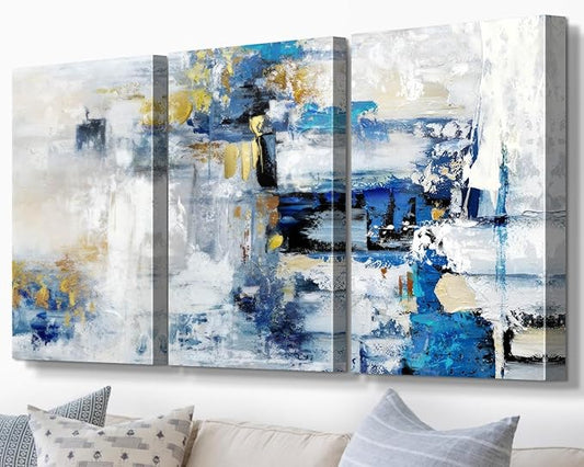 GIFTTWART Abstract Blue and Gold Wall Art – Extra Large Canvas for Living Room, Bedroom, Kitchen, Dining Room, Office Decor
