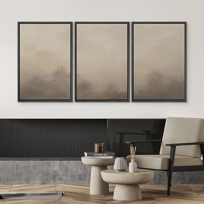 SIGNWIN Framed Canvas Print Wall Art Set Neutral Misty Forest Landscape Earth Tone Illustrations Modern Art Decorative Boho Relax/Zen Nordic for Living Room, Bedroom, Office - 16"x24"x3 Black