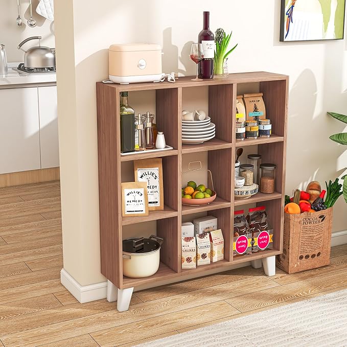 Tangkula 9-Cube Bookcase, Freestanding 3-Tier Bookshelf with 6 Removable Shelves, Open Back DIY Storage Organizer with Raised Support Feet for Living Room Study Office (2, Brown)