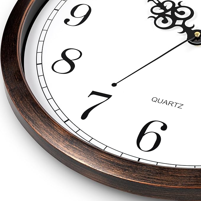 Bernhard Products Large Wall Clock 18 Inch Silent Non Ticking Movement Quartz Battery Operated Round Easy to Read Decorative Classic Brown Home/Kitchen/Office/Classroom/School Clocks, Black Numbers