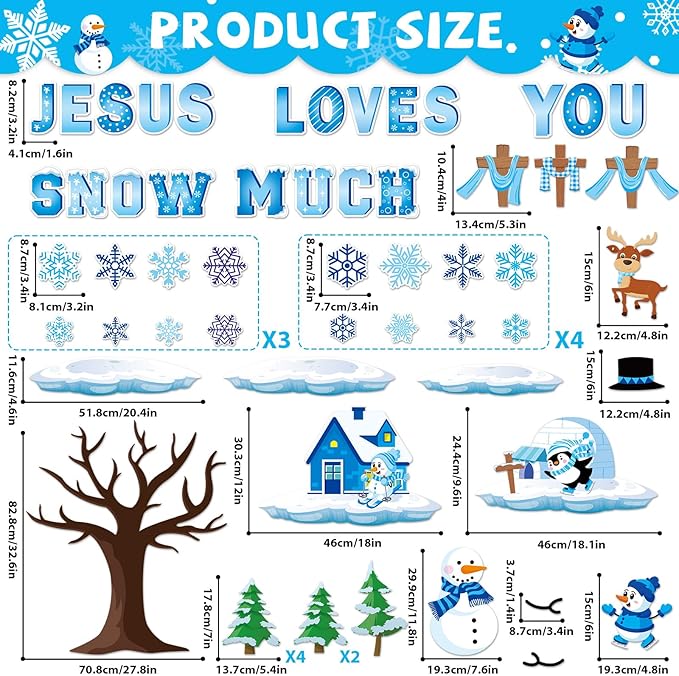 gisgfim Winter Bulletin Board Decorations Winter Snowflakes Snowman Tree Paper Cutouts Christmas Christian Bulletin Board Cutouts for Classroom Religious School Door Christmas Home Wall Decor Supplies