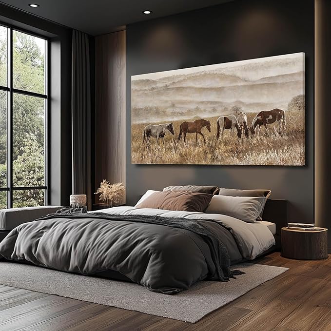 Large Wall Art Animal Wall Decor Brown Home Decorations Grassland Print Arts Vintage Framed Pictures Artwork for Home Office 29"x58"