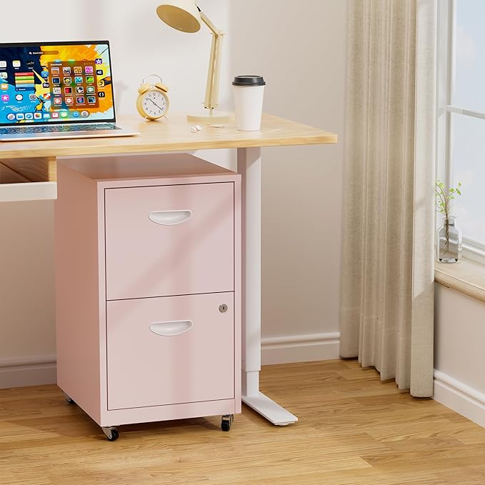 2 Drawer Rolling File Cabinet with Lock,Filing Cabinets for Home Office,Two Drawer File Cabinet, Mobile Under Desk File Cabinets,Printer Stand with Wheels Fit Letter/A4,Assembly Required