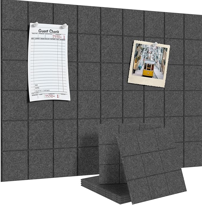 Large Cork Board for Walls 36" x 24", 6 Pack Felt Wall Tiles with Push Pins for Office Home, Pin Board Bulletin Board for Photo Pictures, Dark Gray