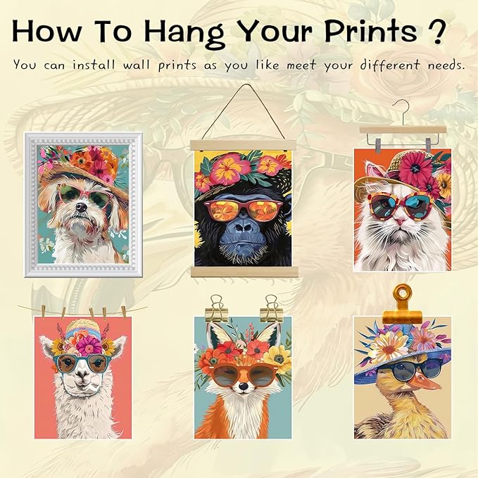 Funny Animal Nursery Wall Art Set of 9, Cute Colorful Animal Posters Painting Wall Decoration, Preppy Canvas Print Artwork for Kids Room Bedroom Playroom baby room Home Decor 8x10in Unframed