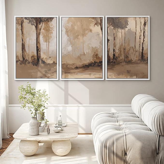 SIGNWIN Framed Canvas Print Wall Art Set Warm Neutral Woodland Trees Abstract Illustrations Modern Art Decorative Nordic Abstract for Living Room, Bedroom, Office - 24"x36"x3 White