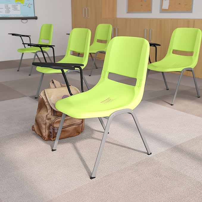 Flash Furniture HERCULES Green Ergonomic Shell Chair with Right Handed Flip-Up Tablet Arm
