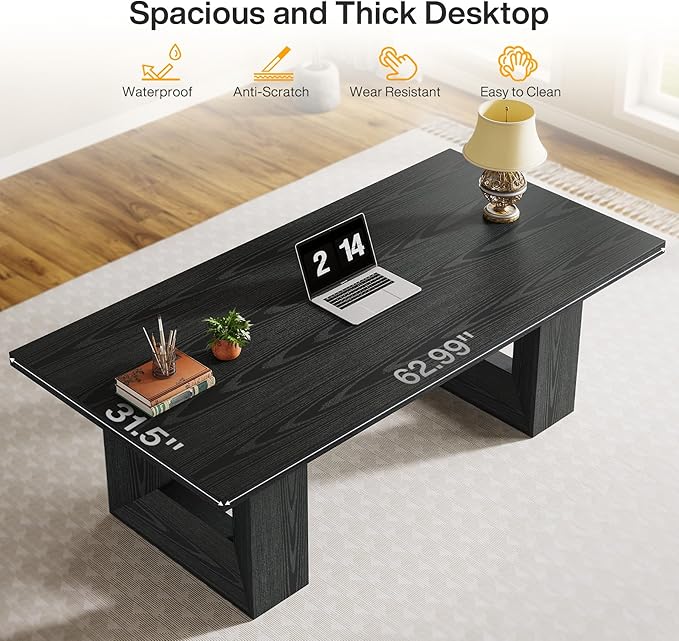 Tribesigns 62.99" Home Office Desk, Large Farmhouse Executive Desk, Computer Table for Office, Conference Room (Black)