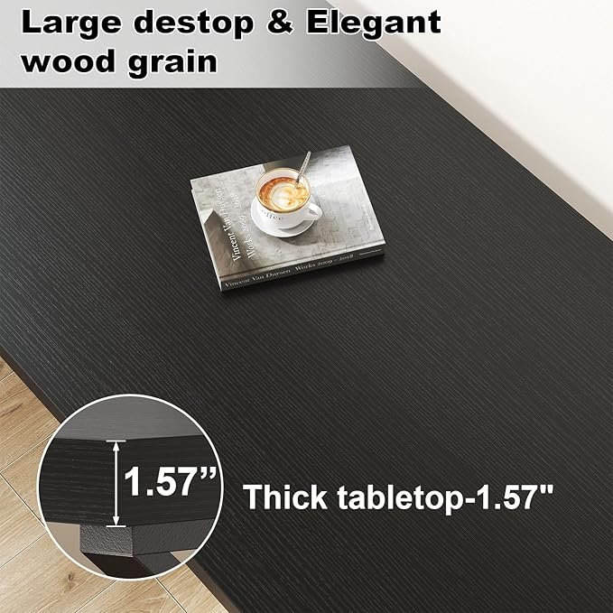 HSH Black Computer Desk, Long Home Office Laptop PC Desk, Large Industrial Metal Wood Executive Writing Gaming Workstation Desk, Modern Simple Student Study Work Table for Bedroom Living Room, 60 Inch