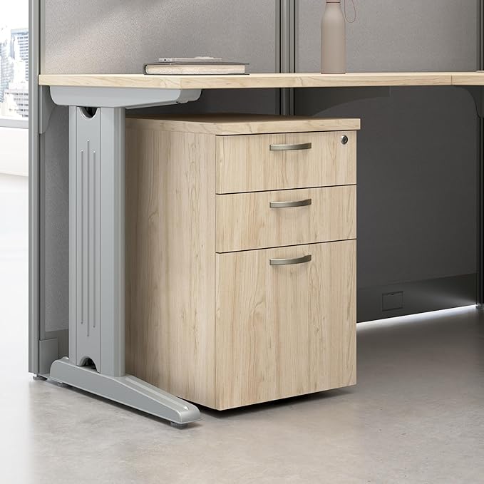 Bush Business Furniture 3 Drawer Rolling File Cabinet, Under Desk Storage, Office in an Hour Collection, Natural Elm