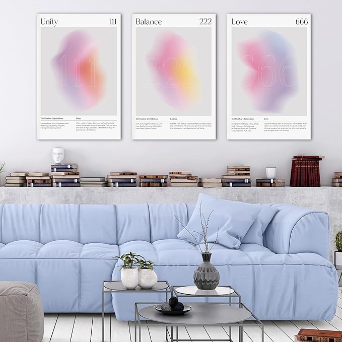 Colorful Gradient Aura Angel Numbers Poster Canvas Print Artwork Room Decor for Bedroom Aesthetic, 3 Piece Framed Inspirational Minimalist Art Paintings Decor for Bedroom Office 20"x30" x 3 Pcs