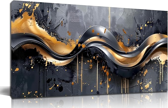 AOZEMI Abstract Wall Art Black Canvas Art Gold Wall Decor Paintings Artwork Print Pictures for Bedroom Living Room 20"x40"