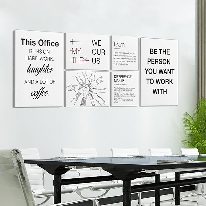 Inspirational Wall Decor for Office Teamwork Wall Art Motivational Posters Set of 6 Framed Modern Office Team Canvas Artwork, Team Gifts