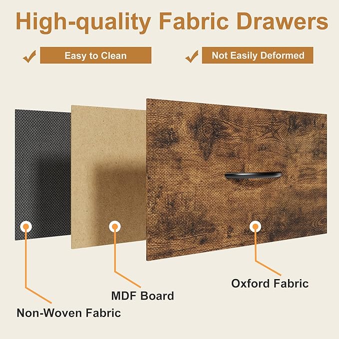Triple Bookshelf with 3 Fabric Drawers, 4-Tier Book Shelf and 10 Display Shelves, Industrial Large Bookcase for Home & Office, Rustic Brown, 59'' Wide