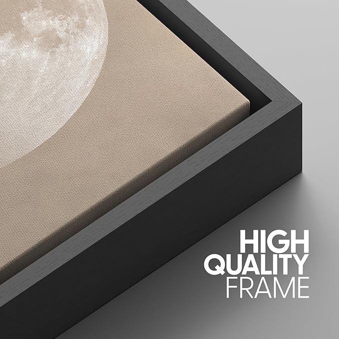 SIGNWIN Framed Canvas Print Wall Art Full Moon Minimalist Beige and Black Toned Lunar Nature Wilderness Modern Art Cool for Living Room, Bedroom, Office - 24"x36"x3 Black