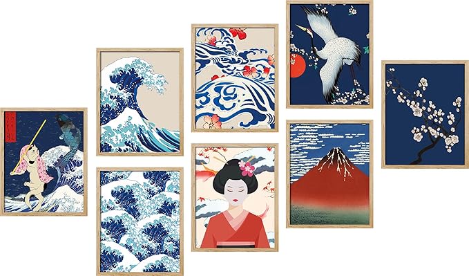 SIGNWIN Framed Poster Bathroom Decor, Wall Art Room Decor Multicolor for Living Room, Bedroom, Office Japanese Great Wave Ukiyo-e Nature Landscapes Vintage Bohemian - 12"x16"x 8 Natural