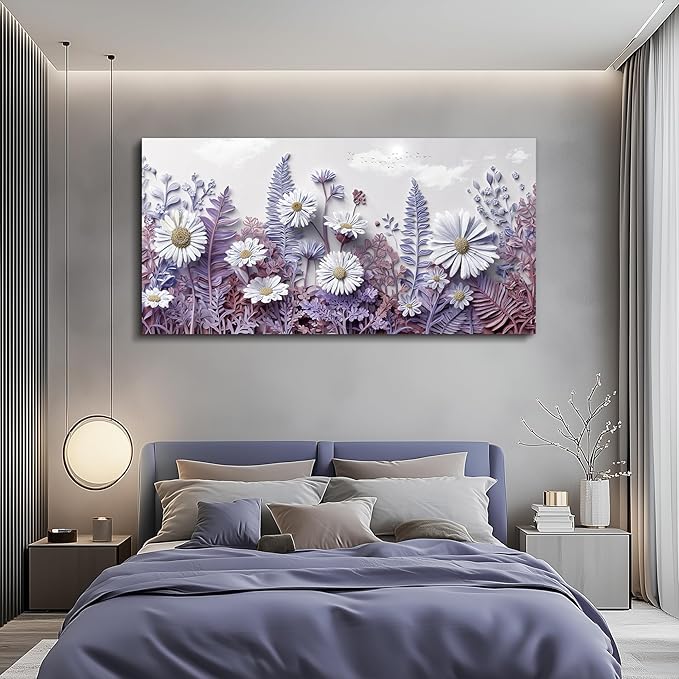 QIYILEXWART Canvas Wall Art For Living Room Wall Decor For Bedroom Office Wall Decoration Daisy Fern Landscape Painting Farmhouse Pictures Artwork Room Aesthetic Home Decor 20x40 In