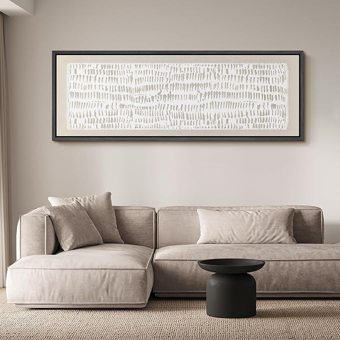 SIGNFORD Large Framed Canvas Minimalist Beige Tribal Pattern Illustrations Modern Art Calm Warm for Living Room, Bedroom, Office - 60"x20"
