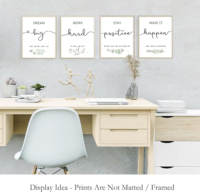 Inspirational Wall Art Office Decor, Motivational UNFRAMED Wall Art Prints for Bedroom,Living Room,Office,Classroom, Set of 4, 8"x10"