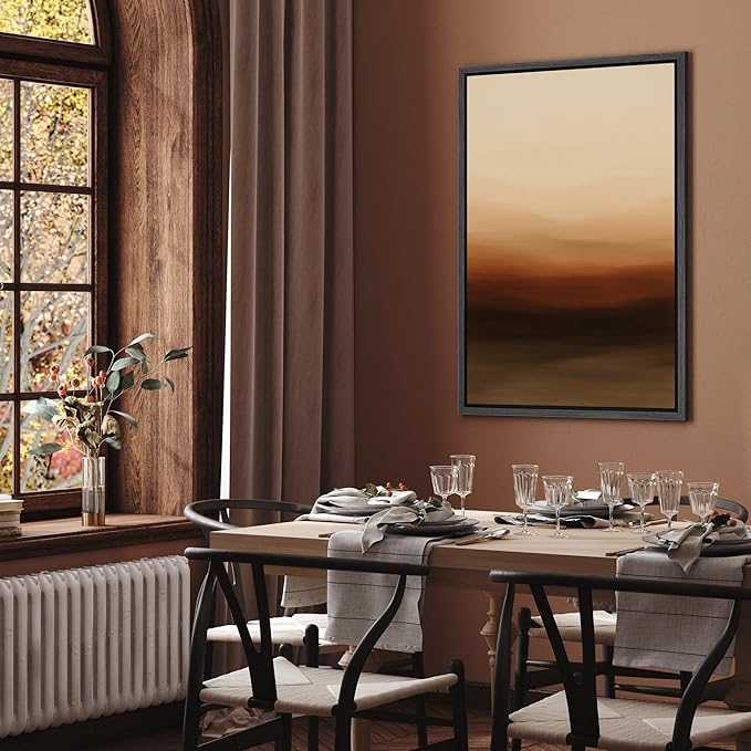 SIGNFORD Framed Canvas Print Wall Art Warm Horizon Gradient Abstract Landscape Illustrations Digital Art Modern Art Decorative Multicolor Rustic Minimal for Bedroom - 16"x24" BLACK