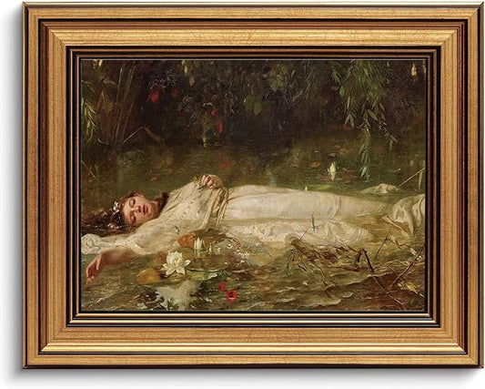 Gold Framed Wall Art Vintage Canvas Wall Art Female Portrait Serene Woman in Water Artwork Prints Picture for Living Room Bedroom Farmhouse Bathroom Office Decor, 8x10