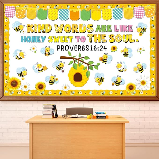 gisgfim Jesus Christian Religious Bee Bulletin Board Decorations Bee Kind Words Are Like Honey Sweet To The Soul Paper Cutouts Classroom Bulletin Board Set for VBS Back to Sunday School Decor Supplies